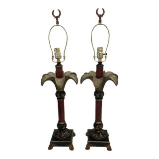 1980s Pair of Asian Inspired Column Lamps For Sale