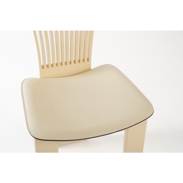 1980s 1980s Set of 4 White Lacquer and Leather Attributed to Pietro Costantini Italian Dining Chairs For Sale - Image 5 of 12