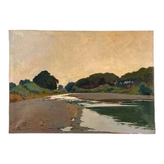 Ralph Della-Volpe, Landscape Oil Painting Titled Fiume Cecina, Circa 1984 For Sale