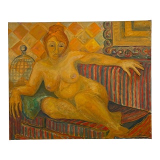 Mid-Century Impressionist Painting on Canvas of a Woman For Sale
