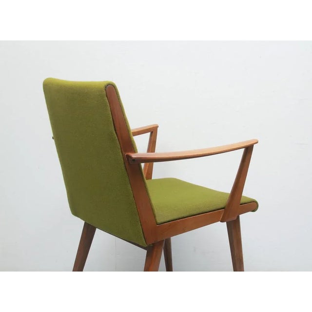 Chair with Armrests in Cherry, Green Fabric, 1955 For Sale - Image 6 of 11