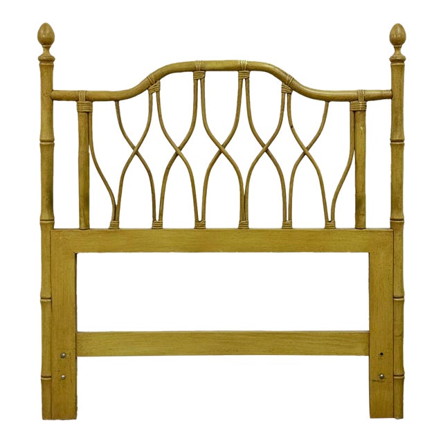 Mid 20th Century Coastal, Yellow Faux Bamboo, Hollywood Regency, Twin Headboard, Woven Details For Sale