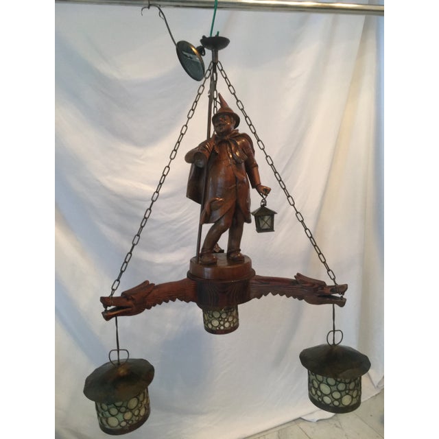 1930s German Carved Night Watchman Chandelier For Sale - Image 10 of 13