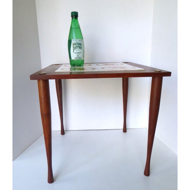 Attributed Georges Briard Mid Century Modern Small Wood Side Table W. Tile Top. C. 1969 For Sale - Image 14 of 16