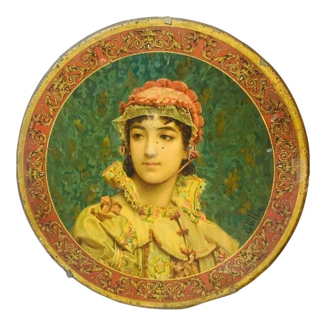 Antique Decorative Steel Plate. “e. Villa” For Sale