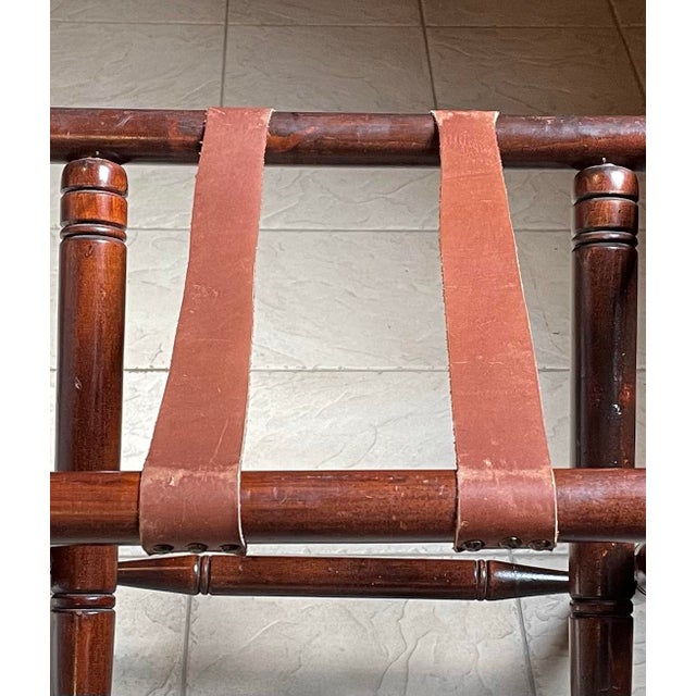 Vintage 1940s Ralph Lauren Style Wooden Folding Luggage Rack With Original Leather Straps For Sale - Image 11 of 12