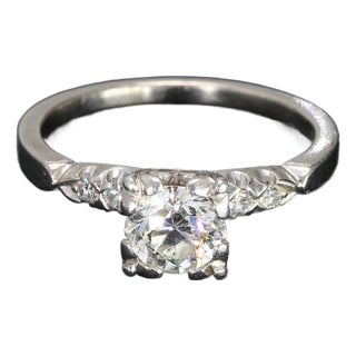 Antique Platinum Engagement Ring With a 0.99ct Diamond and Accents - Size 5.25 For Sale