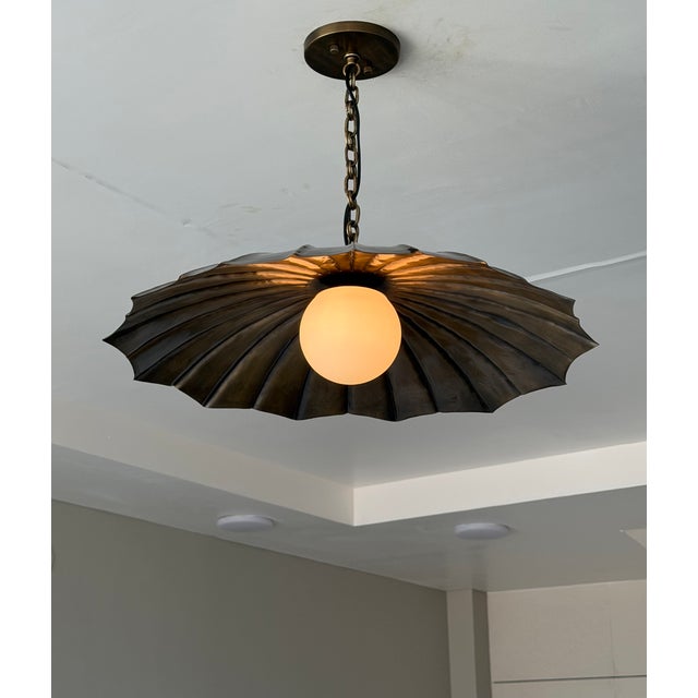 Handcrafted Black Antique Brass Finish Pendant Light, Unique Brass Ceiling Light, Milk Glass Globe, Vintage Home Decor For Sale - Image 4 of 10