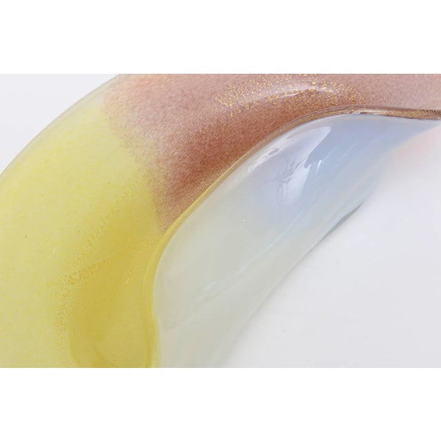 Light Yellow Vintage Murano Seguso Large Sculptural Glass Bowl With Gold Aventurine Purple and Yellow For Sale - Image 8 of 11