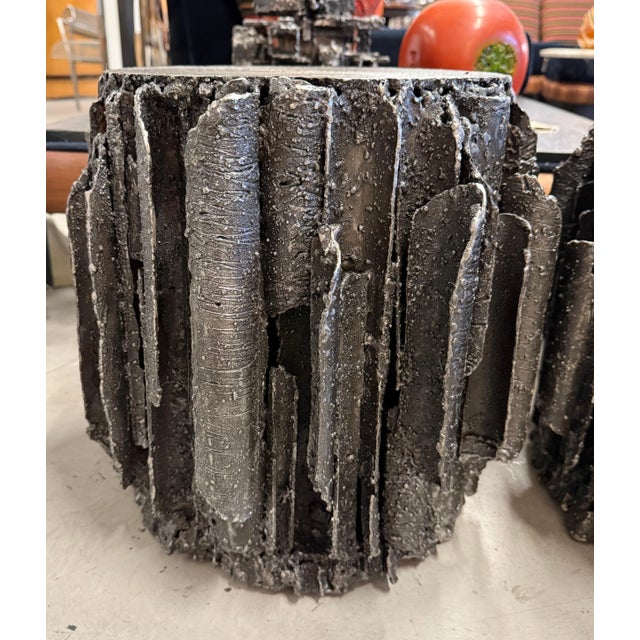 Black Brutalist Corinthian Pod Tables in Torch Cut Steel by James Bearden For Sale - Image 8 of 12