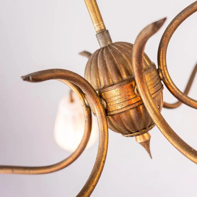 Brass & Glass 6-Light Pendant Lamp, 1950s For Sale - Image 6 of 9