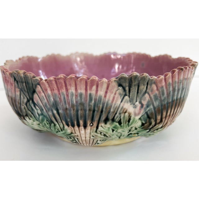 English Antique Majolica Shells & Seaweed Etruscan Bowl C1880. For Sale - Image 3 of 7
