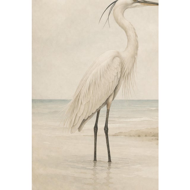 Paper White Egret Coastal Study, Minimalist Bird Wall Art Print, 24″ × 36″ For Sale - Image 7 of 9