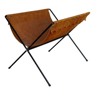 Brown Suede Leather Folding Magazine Holder Mid-Century Modern Vintage For Sale