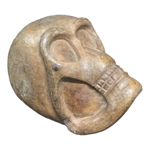 Vintage Carved Solid Wood Skull Sculpture
