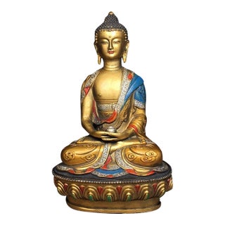 Late 19th Century Polychrome Bronze Shakyamuni Buddha Statue, 660g For Sale
