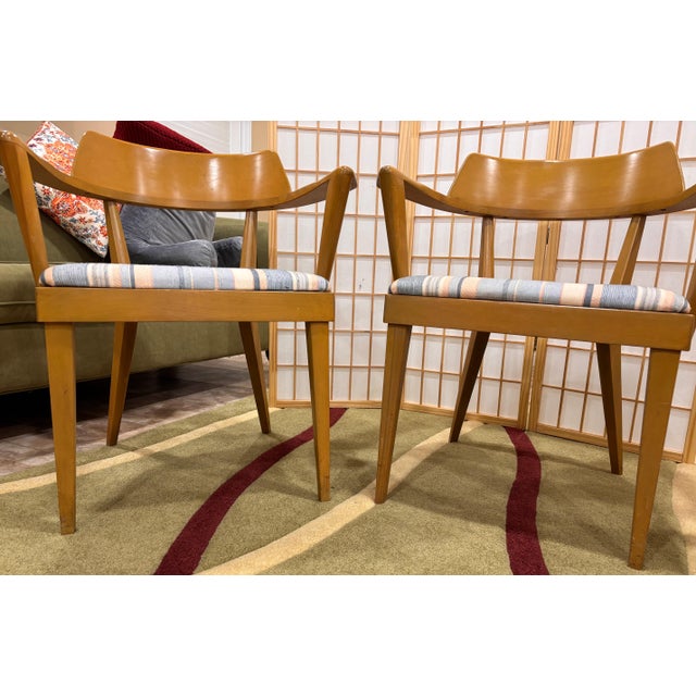 Heywood-Wakefield Mid-Century Modern Bookcase Desk With Three Captain's Armchairs, 1960s For Sale - Image 12 of 18