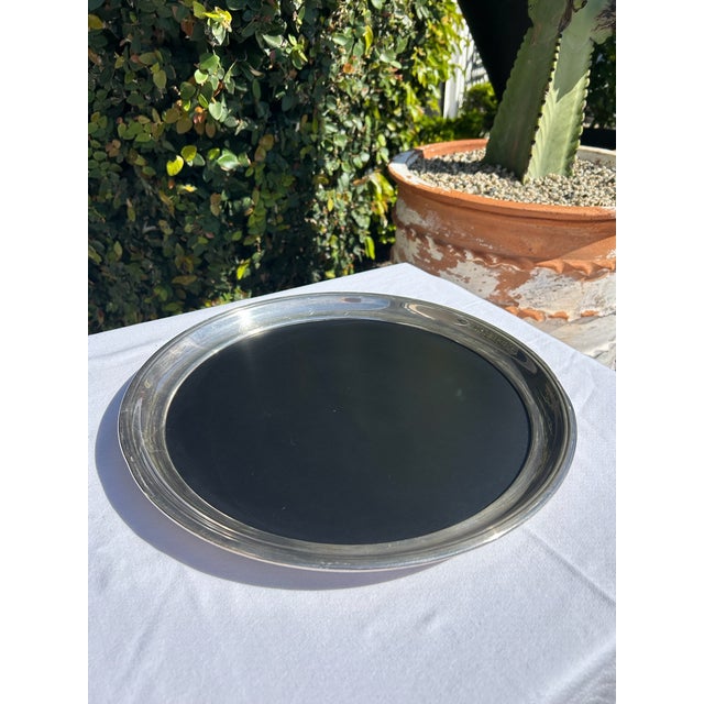 Vintage Silver Plate Tray With Black Resin Center For Sale - Image 4 of 9