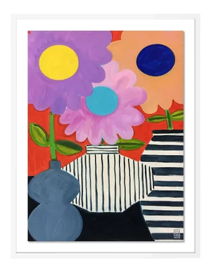 Big Flowers by Jelly Chen in White Framed Paper, Medium Art Print