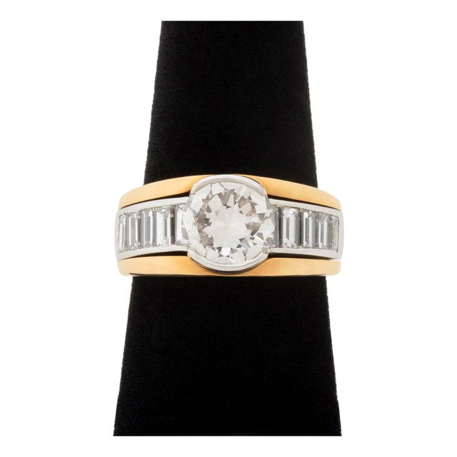 Vintage Platinum, 18k Gold, and Diamond Ring For Sale