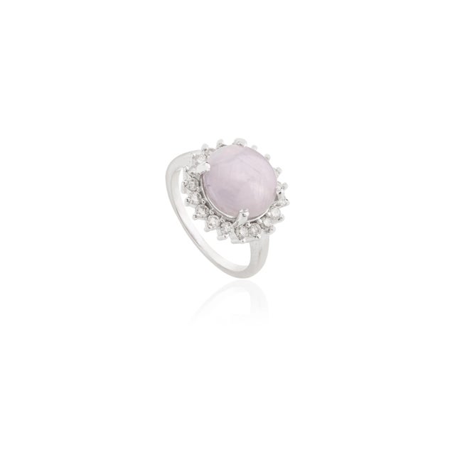 Art Deco Cabochon 4.63 Carat Star Sapphire Halo Diamond Art Deco Ring Size 7 For Sale - Image 3 of 8
