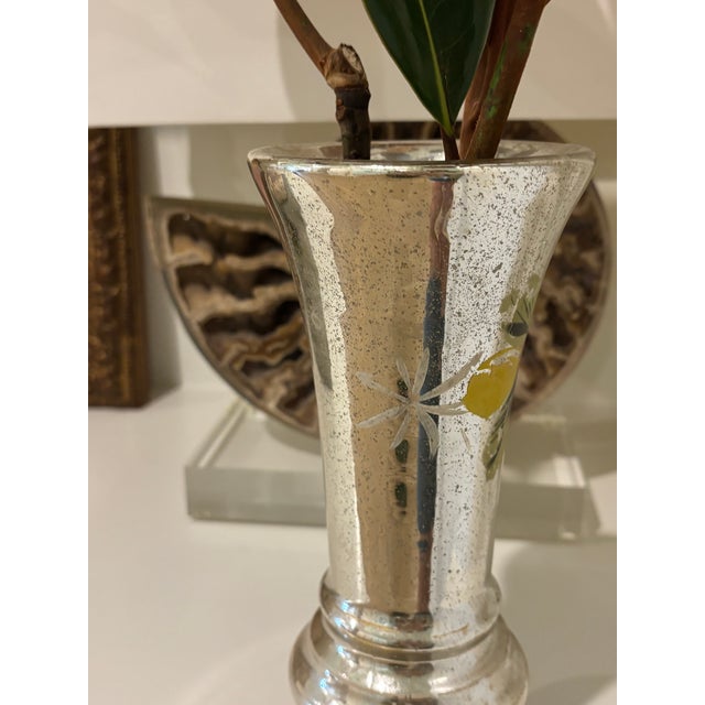 Antique 19th Century Bohemian Hand-Painted Floral Mercury Glass Vase For Sale - Image 14 of 15