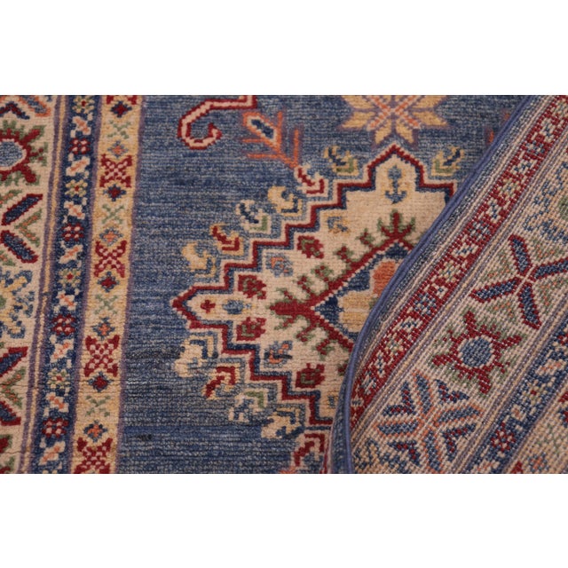 Blue Boho Chic Tribal Kazak Light Blue/Beige Wool Runner Rug- 2'9''x9'6'' For Sale - Image 8 of 10