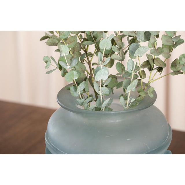 Glass Vintage Frosted Aqua Glass Vase For Sale - Image 7 of 18