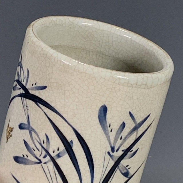 Blue & White Crackle Glaze Porcelain Brush Pot With Orchid Motif For Sale - Image 9 of 9