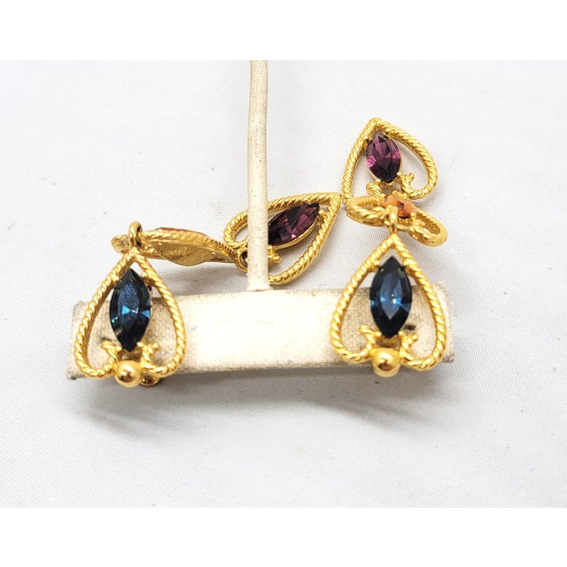 Vintage 1995 Signed Napier Faux-Sapphire, Citrine & Amethyst Chandelier Clip Earrings - 2 Pieces For Sale In Philadelphia - Image 6 of 8