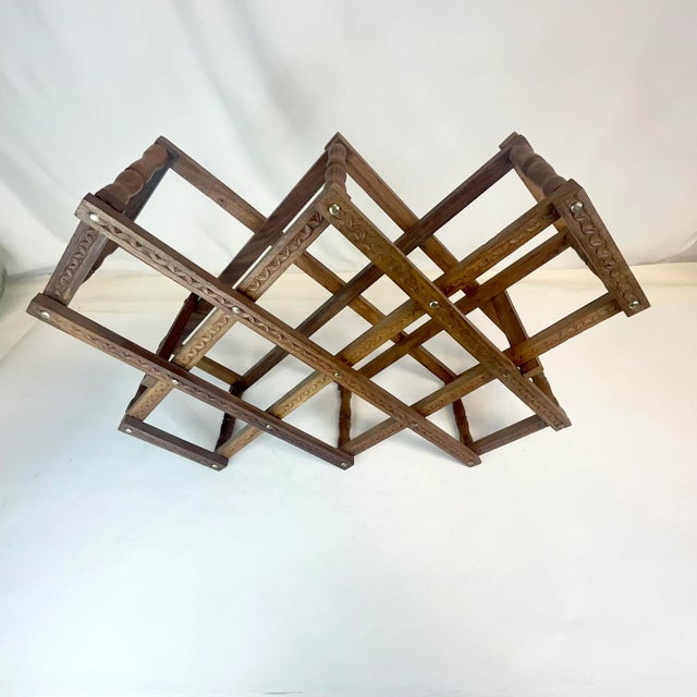 1970s 1970s Vintage Boho Chic Arts & Crafts Wood Wine Rack - 10 Bottle. For Sale - Image 5 of 11
