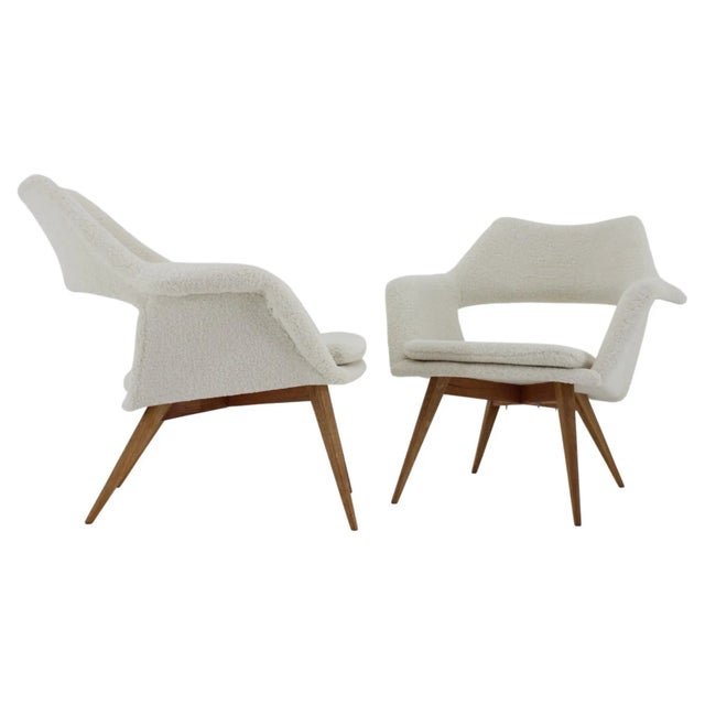 Set of Sheepskin Shell Armchairs from Miroslav Navratil, 1960s For Sale - Image 10 of 10