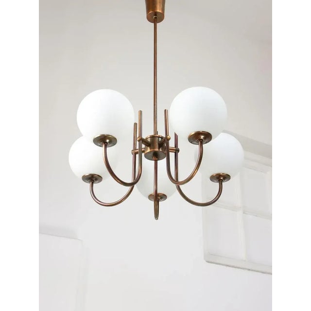 Vintage Italian Brass and Opaline Chandelier in Copper Color, 1970s For Sale - Image 12 of 12