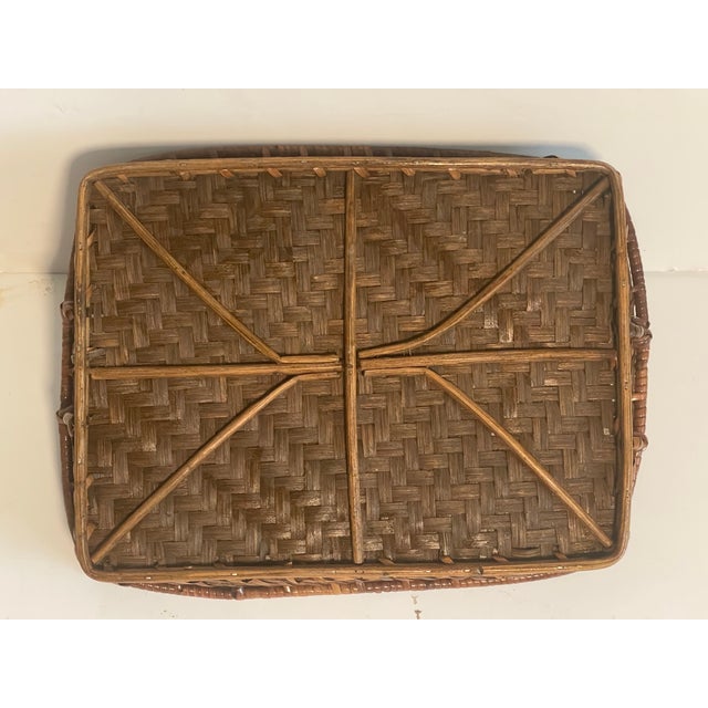 Vintage Bamboo Rattan Woven Tray With Handles For Sale - Image 4 of 5