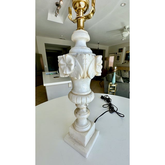 Alabaster Single Italian Urn Neoclassic Alabaster Table Lamp For Sale - Image 8 of 15