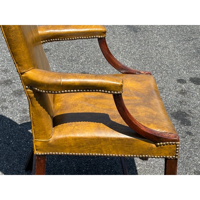 Very Fine 19th C. Georgian Style Leather Arm Chair in Ochre / Mustard / Green For Sale - Image 10 of 18
