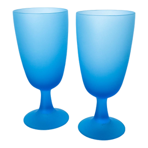 1960s Carlo Moretti Italy Satinato Frosted Blue Wine Water Glasses - A Pair
