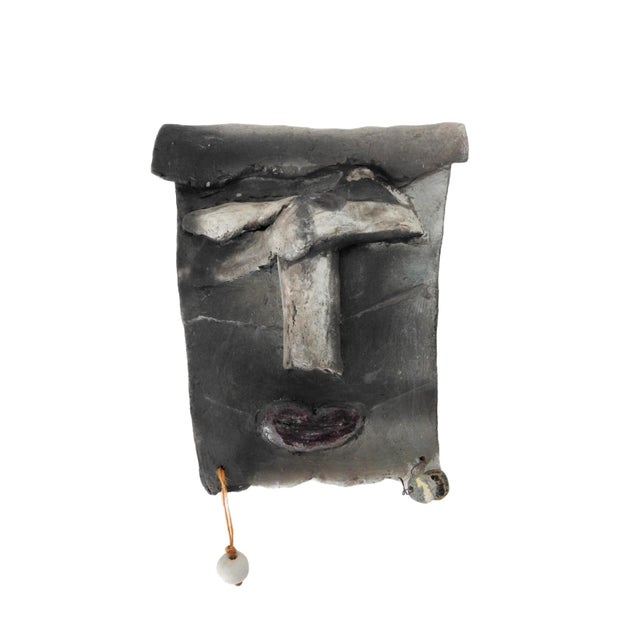 Signed D W Handmade Pottery Face Wall Sculpture Artisan Ceramic Art For Sale - Image 4 of 14