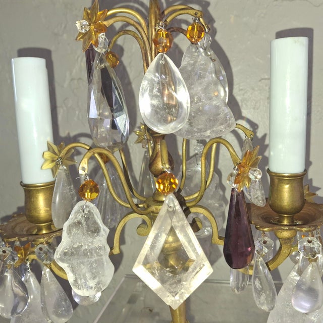 Late 19th Century 19thc Opulent French Louis XVI Rock Crystal & Bronze Table Lamps/ Girandoles a - Pair For Sale - Image 5 of 18