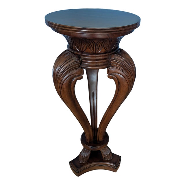 Large Tall Carved Wood Bernhardt Pedestal/Stand With Cherry Top For Sale