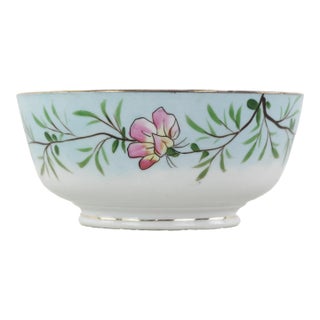 Antique Porcelain Bowl With Delicate Hand-Painted Floral Design – Pastel Blue and Pink Accents For Sale