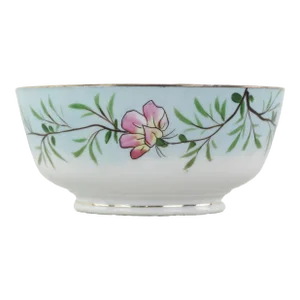 Antique Porcelain Bowl With Delicate Hand-Painted Floral Design – Pastel Blue and Pink Accents