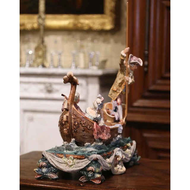 Pink Early 20th Century French Barbotine Venetian Boat Figural Centerpiece For Sale - Image 8 of 13