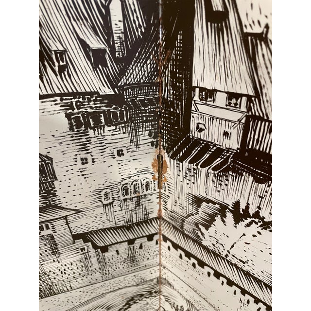 Wood 1980s Vintage Hand Painted Dressing Screen For Sale - Image 7 of 10