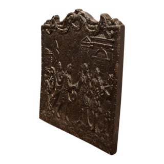 18th Century French Louis XIV Style Cast Iron Fireback With Court Scene For Sale