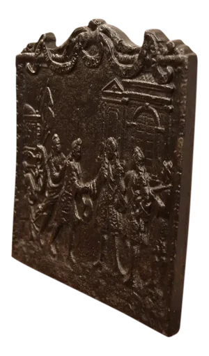 18th Century French Louis XIV Style Cast Iron Fireback With Court Scene