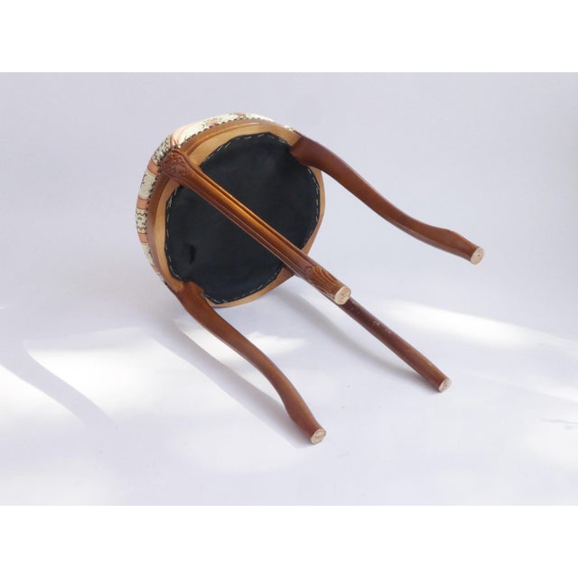 Louis XV French Wooden Foot Stool with Romantic Floral Upholstery with Carved Legs, 1960s For Sale - Image 4 of 9