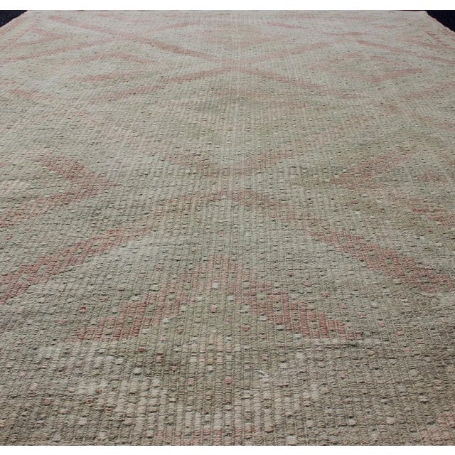 Textile Vintage Turkish Embroidered Rug With Geometric Diamond Design With Soft Colors For Sale - Image 7 of 13