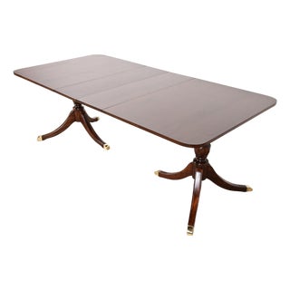 Baker Furniture Style Georgian Mahogany Double Pedestal Extension Dining Table, Newly Refinished For Sale