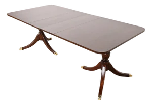 Baker Furniture Style Georgian Mahogany Double Pedestal Extension Dining Table, Newly Refinished